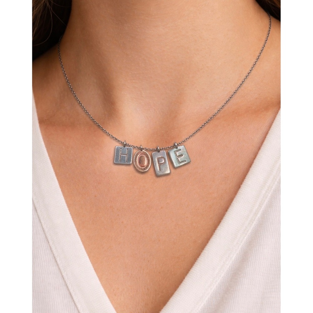 Sterling Silver‎ HOPE Charm Pendant Necklace 16 Inch Chain Lobster Clasp